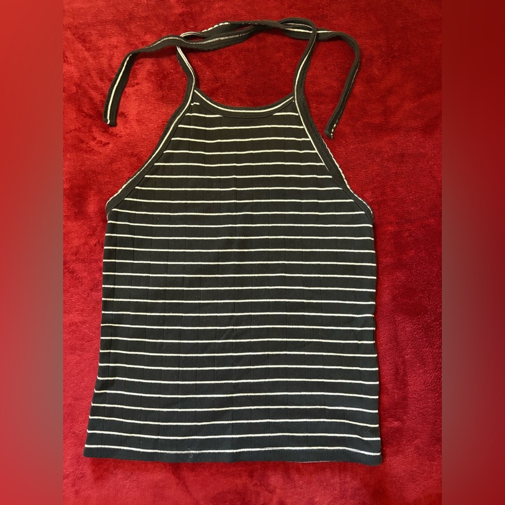 American Eagle Outfitters Halter Black and White Striped Tank